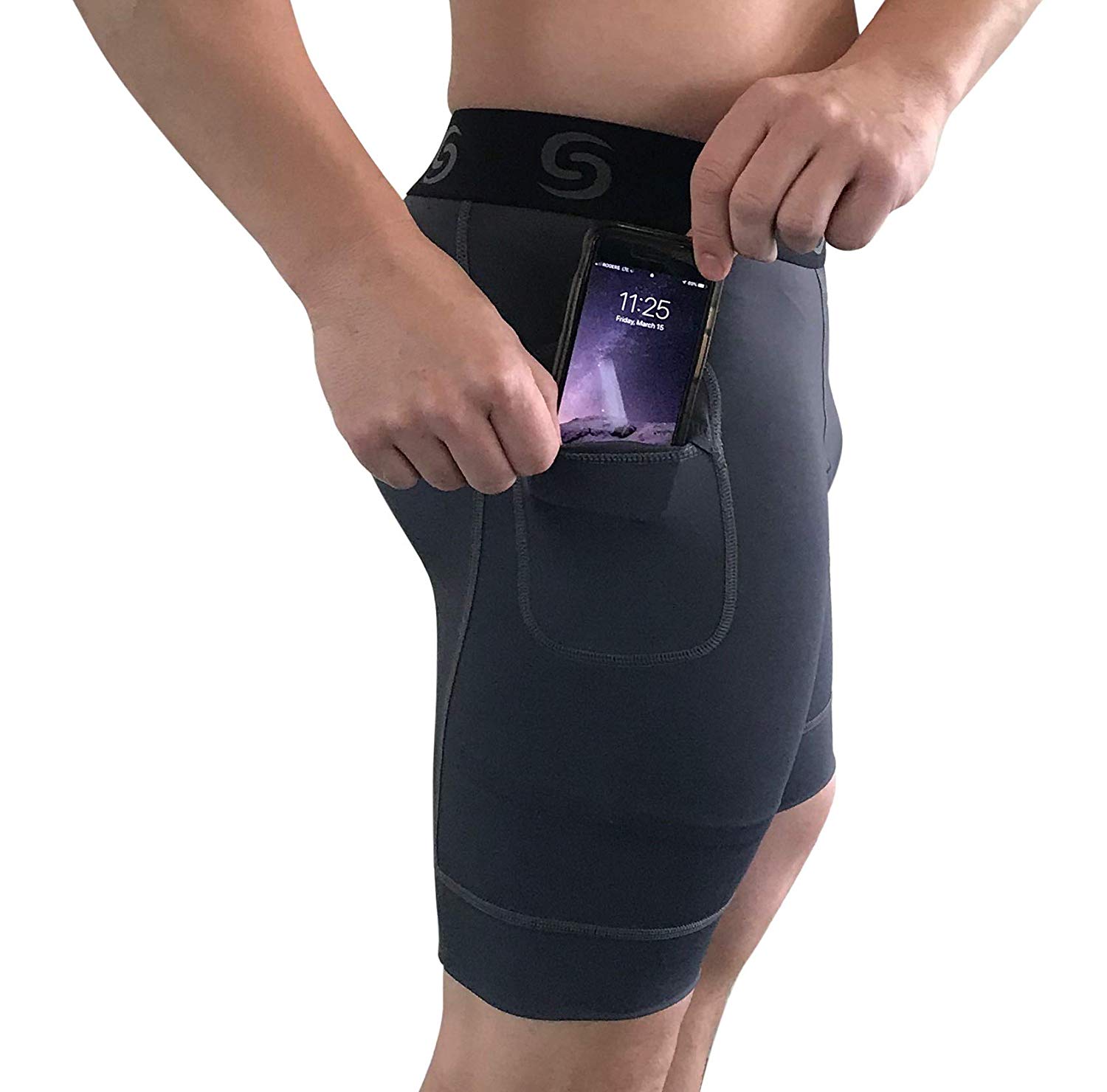 workout compression shorts with phone pocket